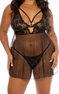 Oh La La Cheri Aphrodite Dot Mesh Chemise & G-String Set