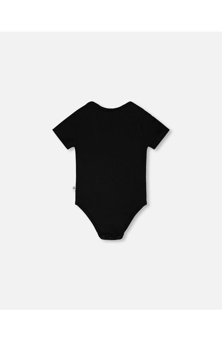 Deux par Deux Evolutive Organic Cotton Jersey Printed Message Bodysuit, Alternate, color, Black