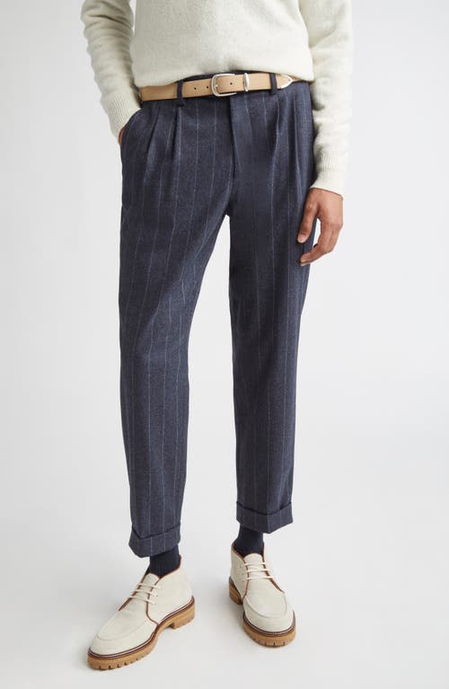 Eleventy Stripe Drawstring Waist Stretch Virgin Wool & Cashmere Pants In Blue