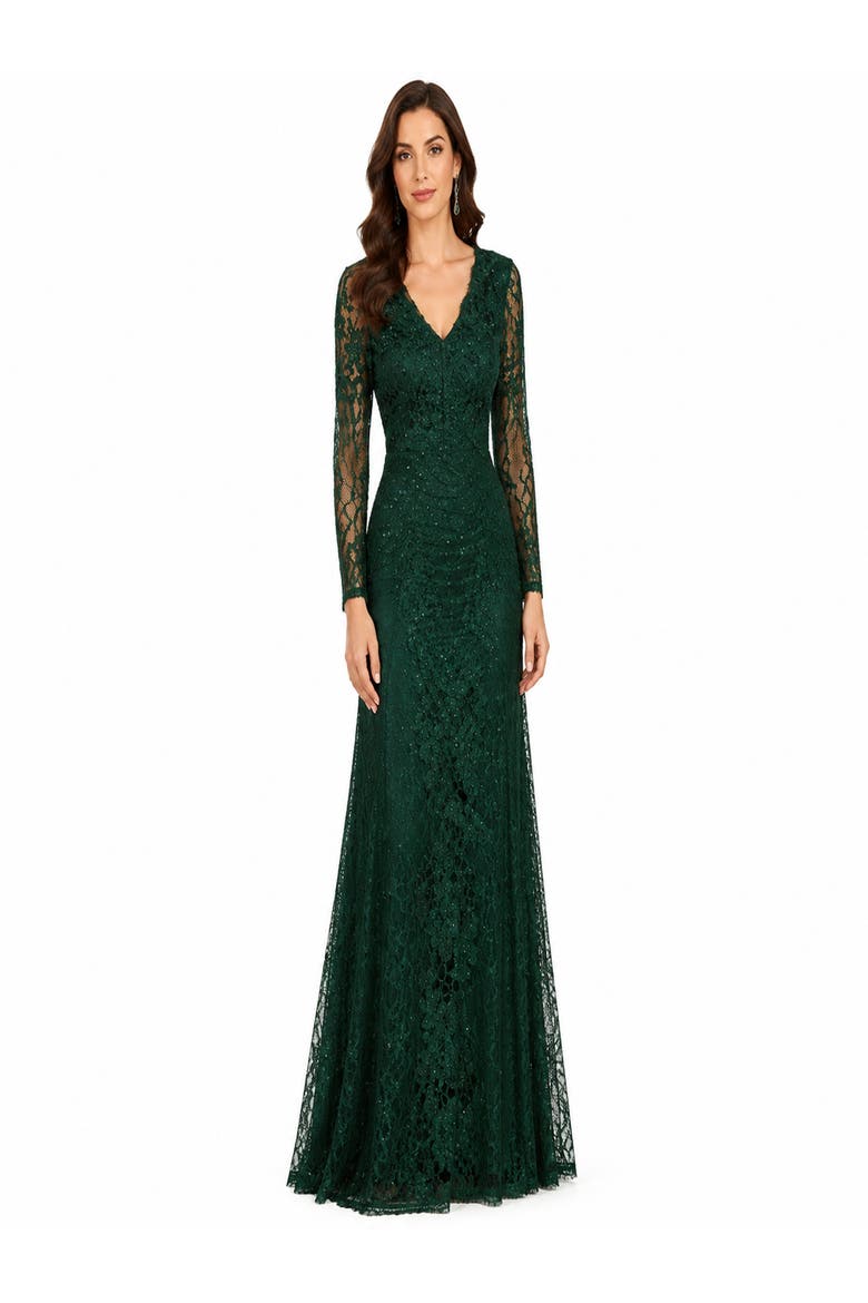Long Sleeve Beaded Maxi Gown, Alternate, color, Dark Green
