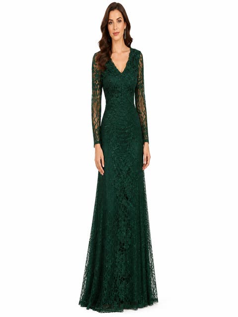 Long Sleeve Beaded Maxi Gown