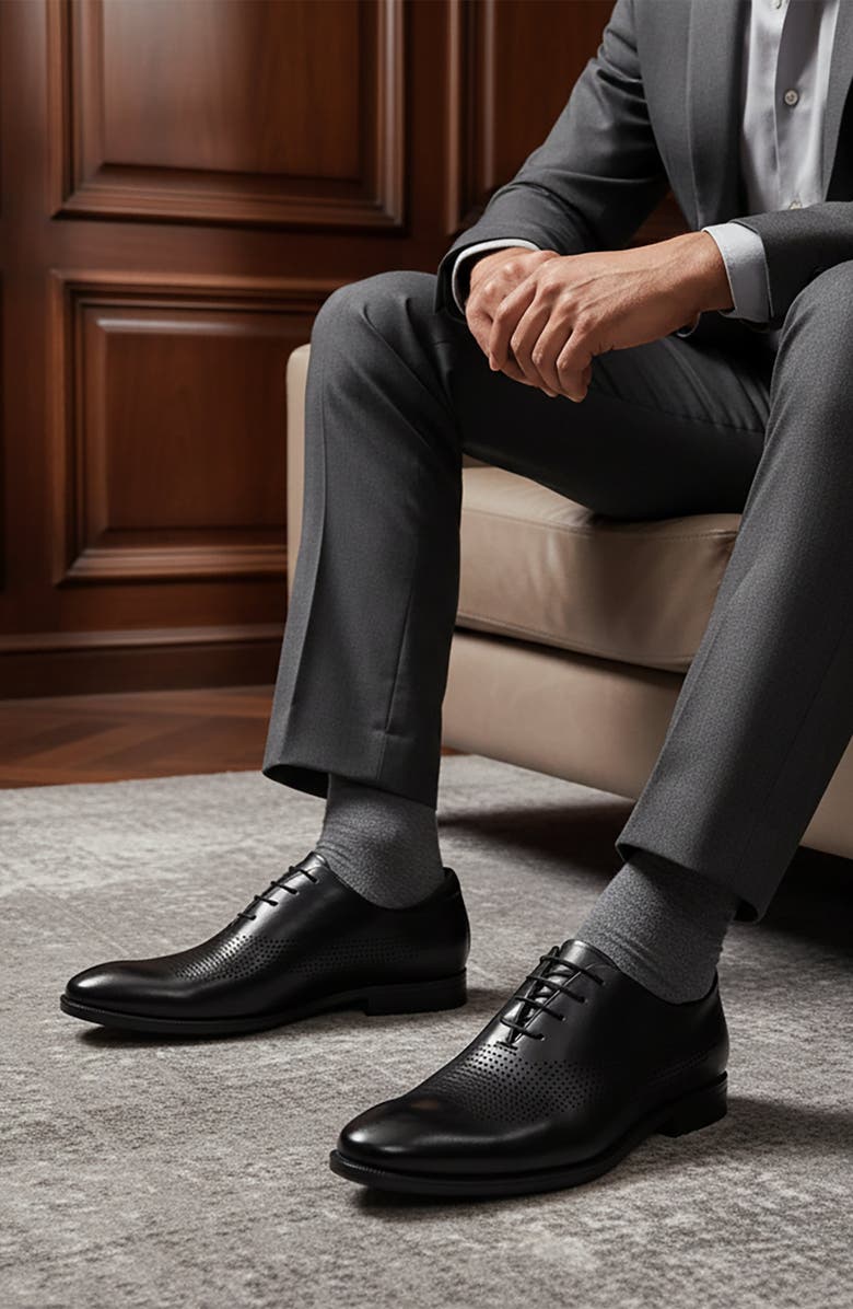 Marc Joseph New York East Road Hands-Free Slip On Technology Perforated Dress Oxfords, Alternate, color, Black Napa Leather