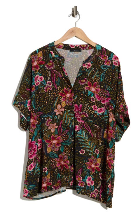 Elbow Sleeve Button-Up Shirt (Plus)