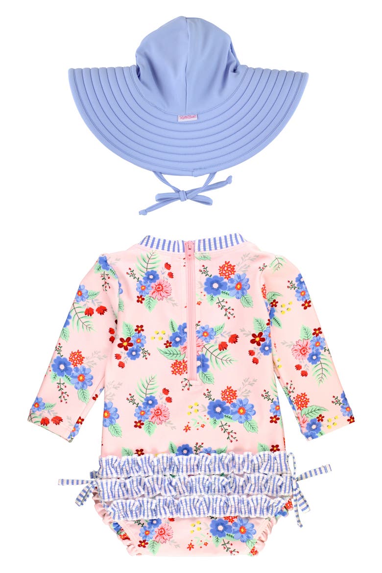 Kids' One-Piece Rashguard Swimsuit & Hat Set, Alternate, color, COASTAL BREEZE FLORAL
