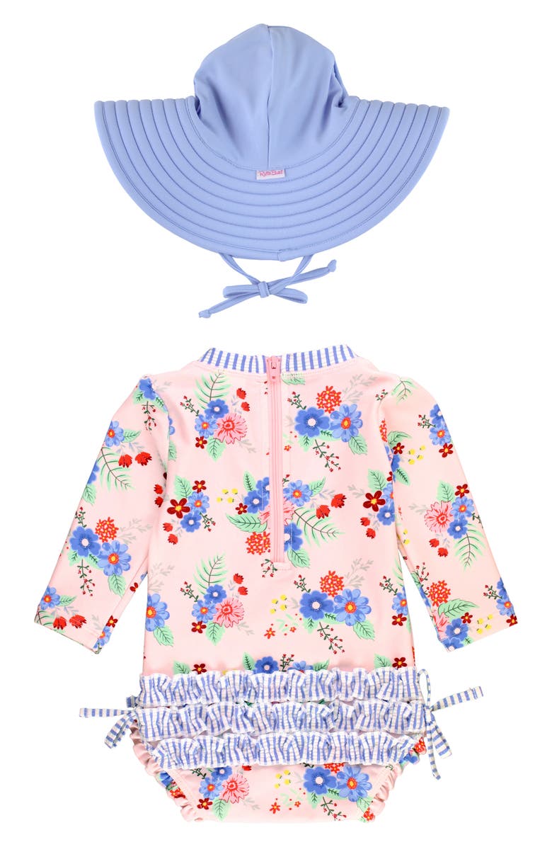 RuffleButts Kids' One-Piece Rashguard Swimsuit & Hat Set, Alternate, color,