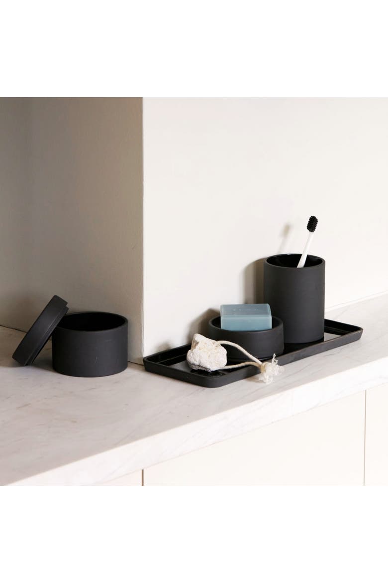 Sabia Toothbrush Holder Reusable Tumbler Vanity Bathroom Accessories, 8.5cm x 10.5cm, Alternate, color, Black