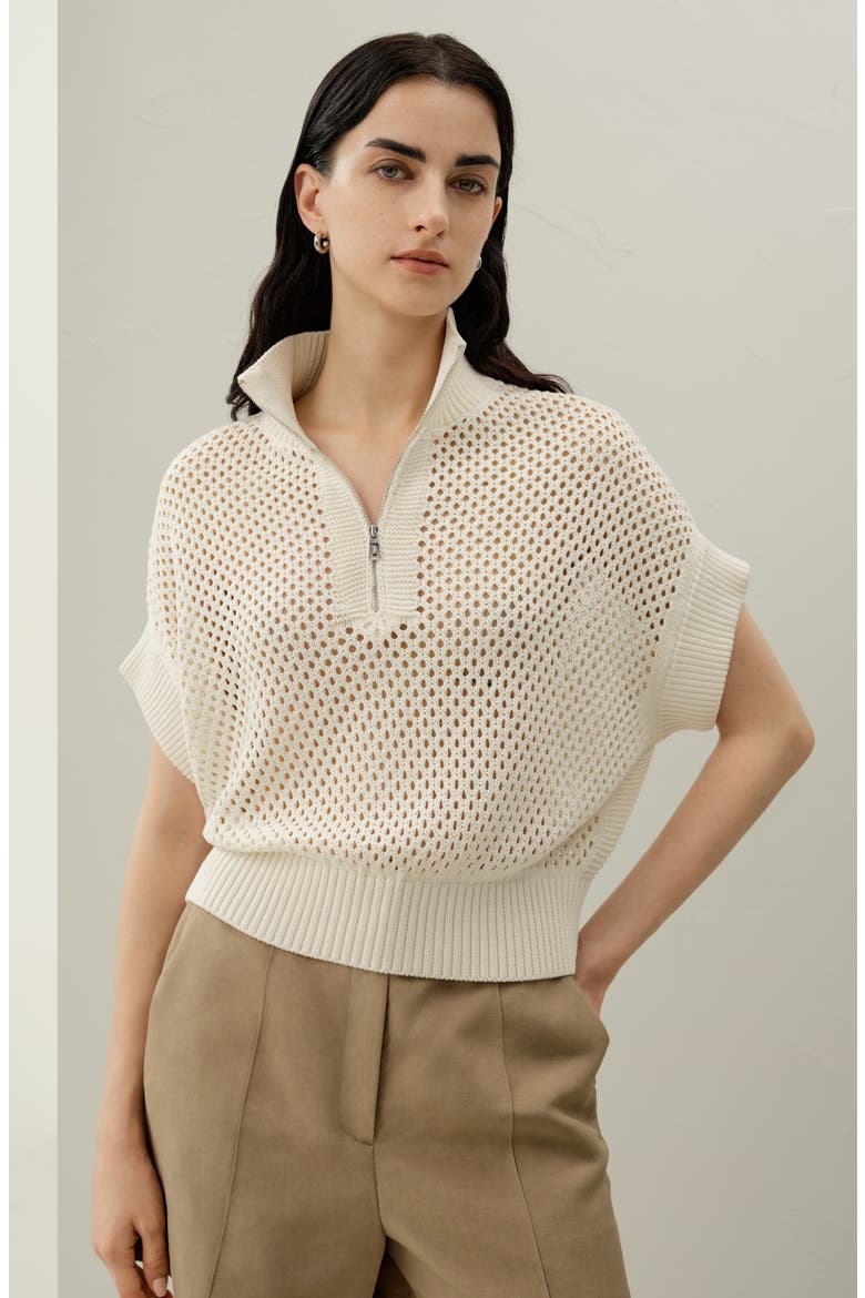 Women's Toscana Pointelle Knit Half-Zip Sweater, Alternate, color, Lily White