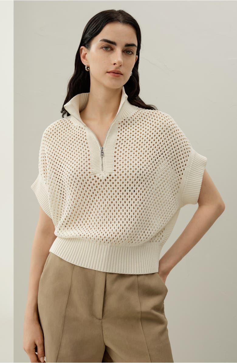 Lilysilk Toscana Pointelle Knit Half-Zip Sweater, Alternate, color, Lily White