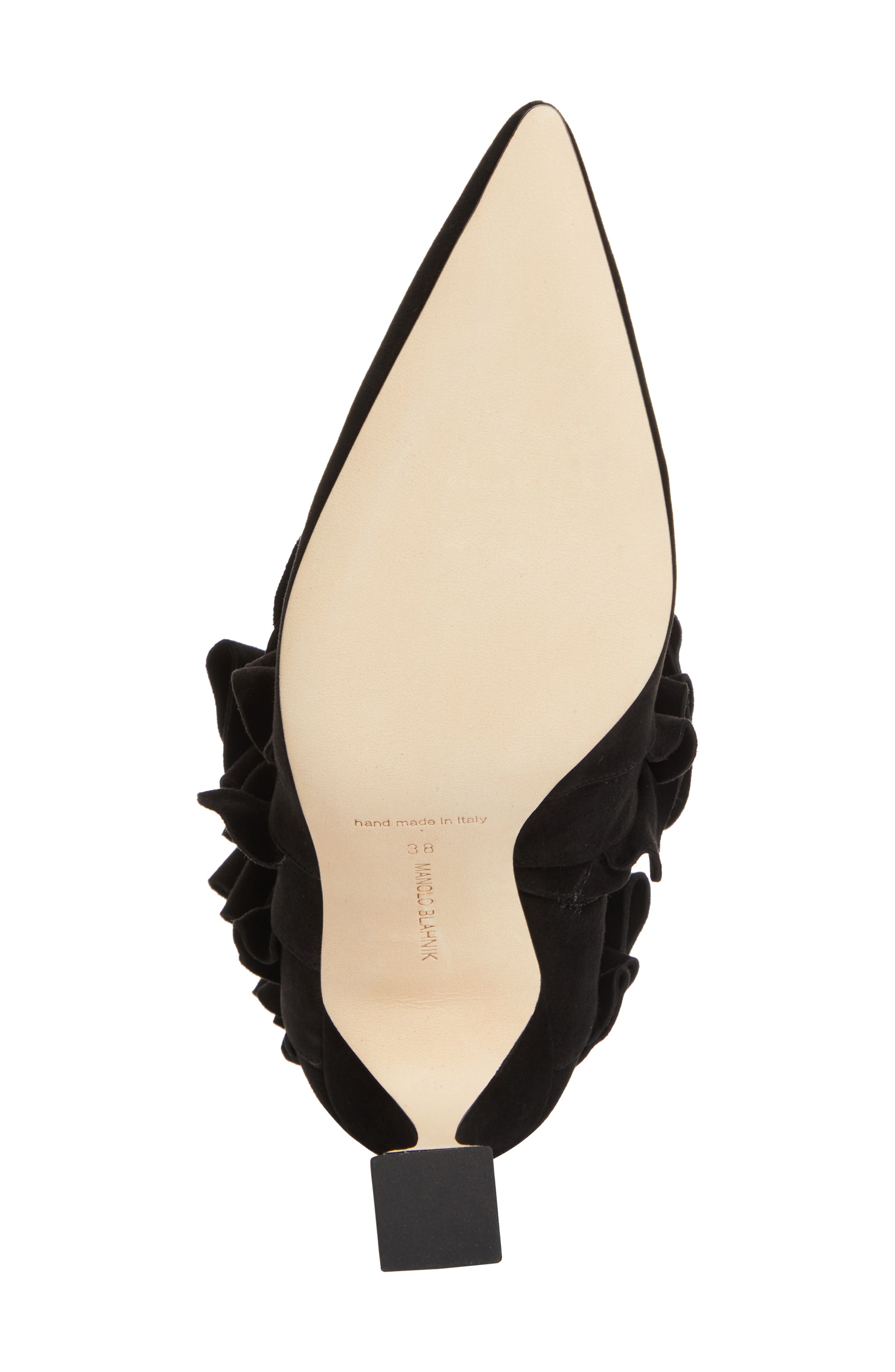 Manolo Blahnik Pompa Ruffle Pointed Toe Bootie, Alternate, color, 