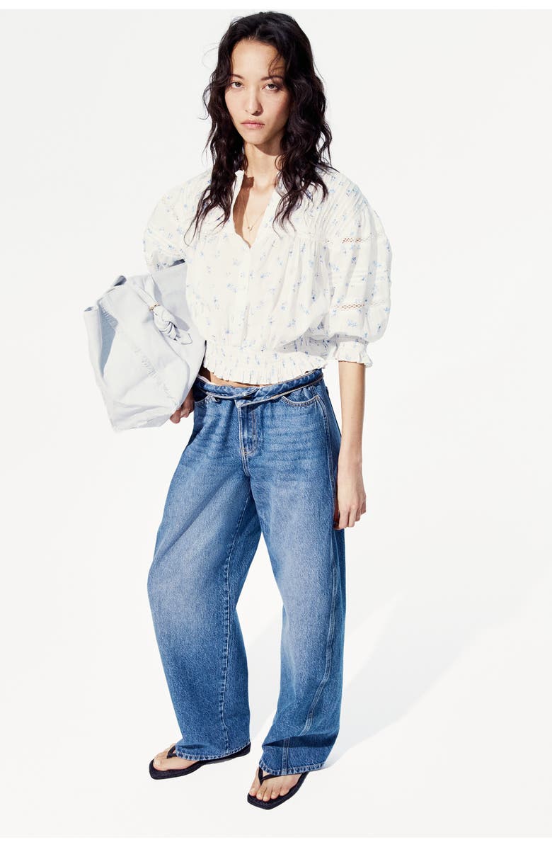 H&M Pintucked cotton blouse, Main, color, White/Floral