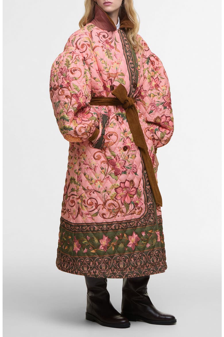 x FARM Rio Cami Quilted Coat, Alternate, color, TROPICAL/BEIGE HEART