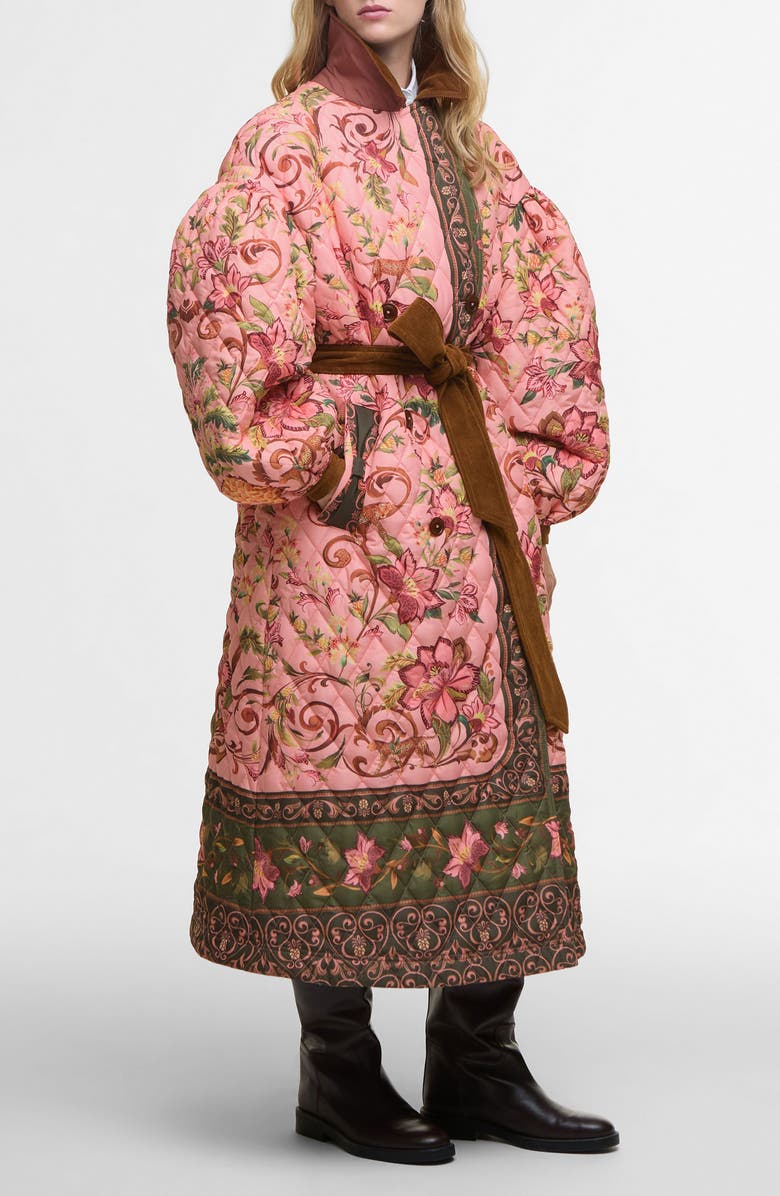 Barbour x FARM Rio Cami Quilted Coat, Alternate, color, Tropical / Beige Heart Print