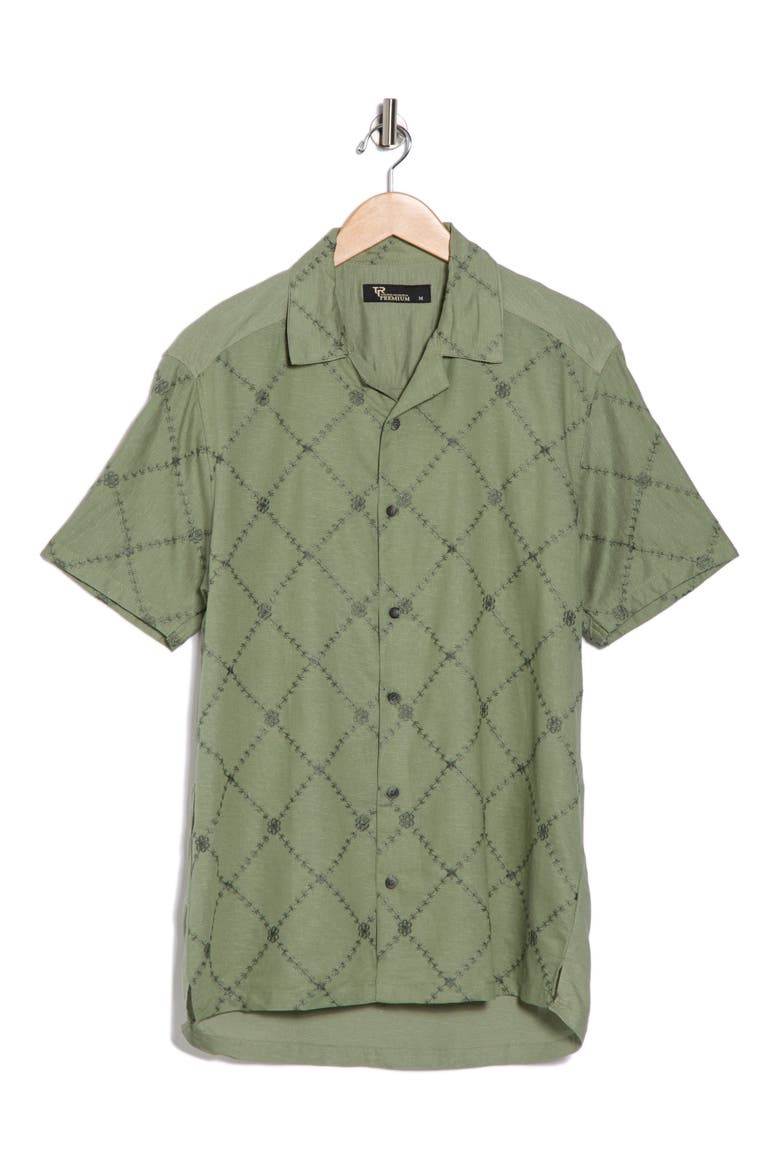 Floral Diamond Embroidered Camp Shirt, Alternate, color, CELEDON