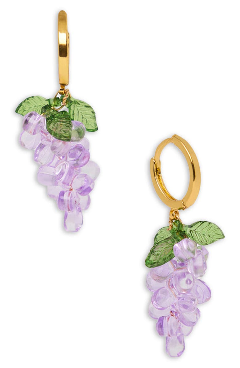 SAACHI Grape Cluster Huggie Earrings, Main, color, Purple
