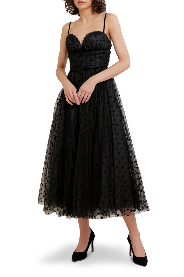 Heart Point d'Esprit Midi Cocktail Dress, Alternate, color, BLACK