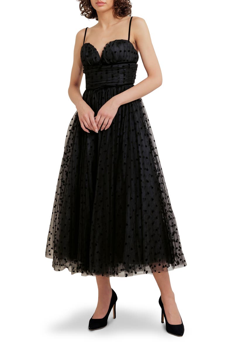 FREEMARKET Heart Point d'Esprit Midi Cocktail Dress, Alternate, color, Black