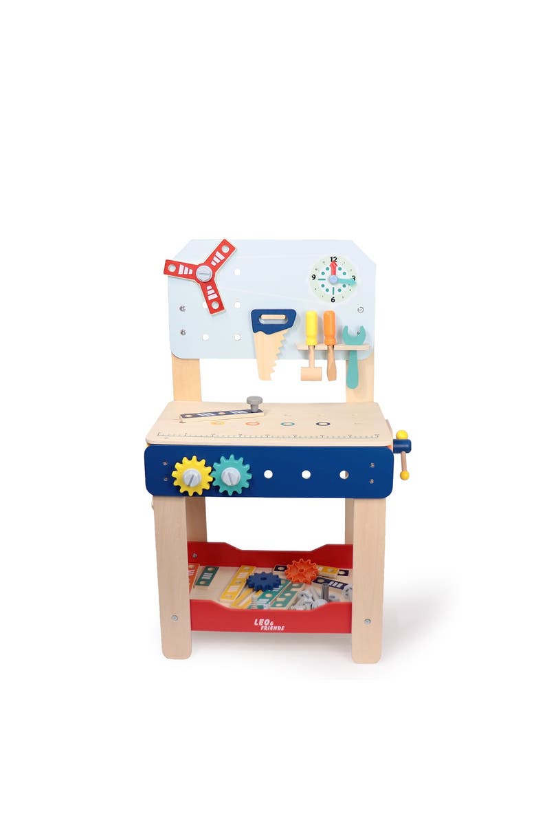 Leo & Friends Master Workbench, Adjustable Wooden Tool Bench with Play Tools, Main, color, Beige