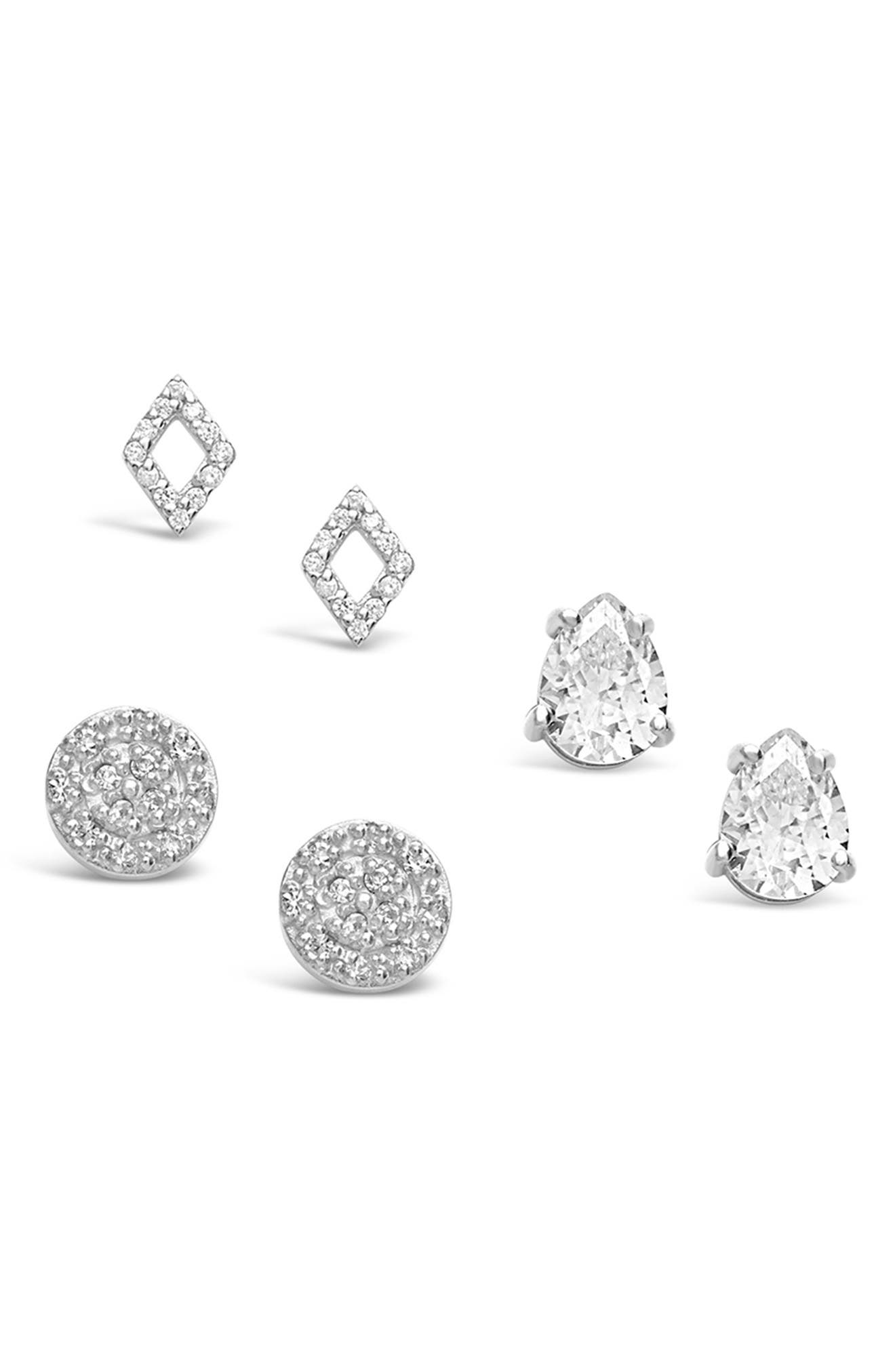 Sterling Forever Sterling Silver CZ Geo Stud Earrings - Set of 3