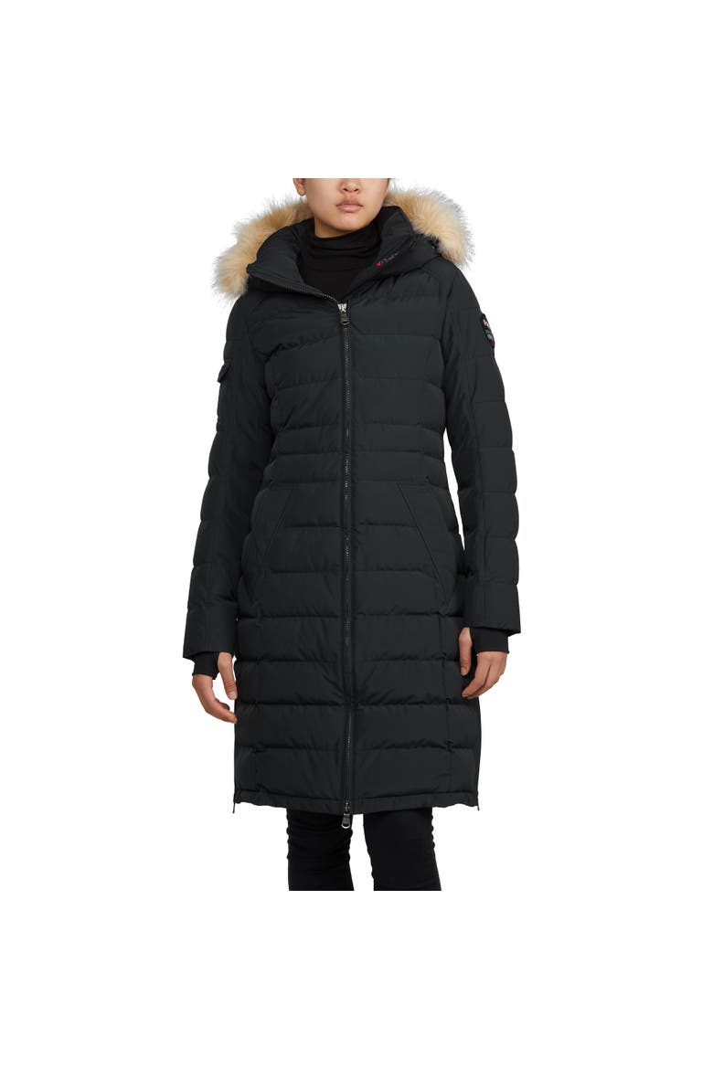Venice Long Puffer with Removable Faux Fur Trim, Main, color, Black/Crystal