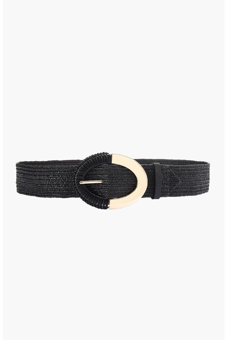 Raffia Waist Belt, Main, color, Black