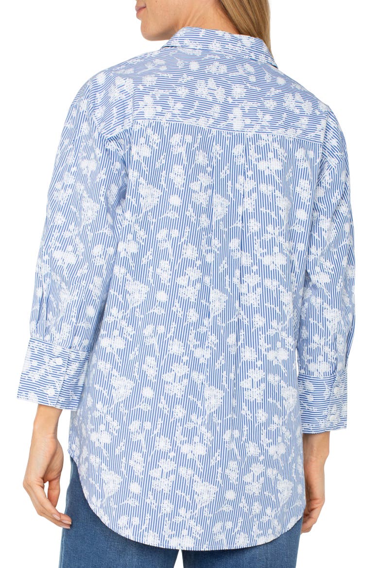 Floral Stripe Cotton Poplin Button Up Shirt, Alternate, color, BLUE WHITE FLORAL STRIPE