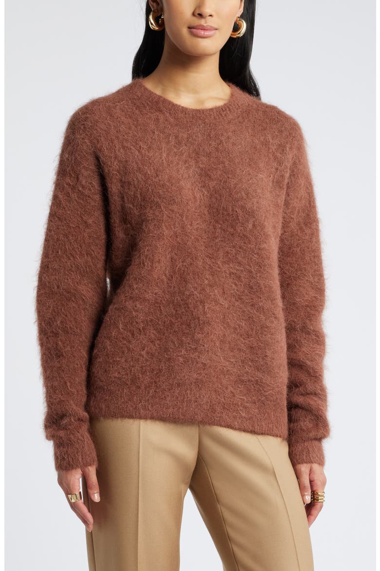Fuzzy Textured Alpaca Blend Crewneck Sweater, Main, color, BROWN BRUNETTE