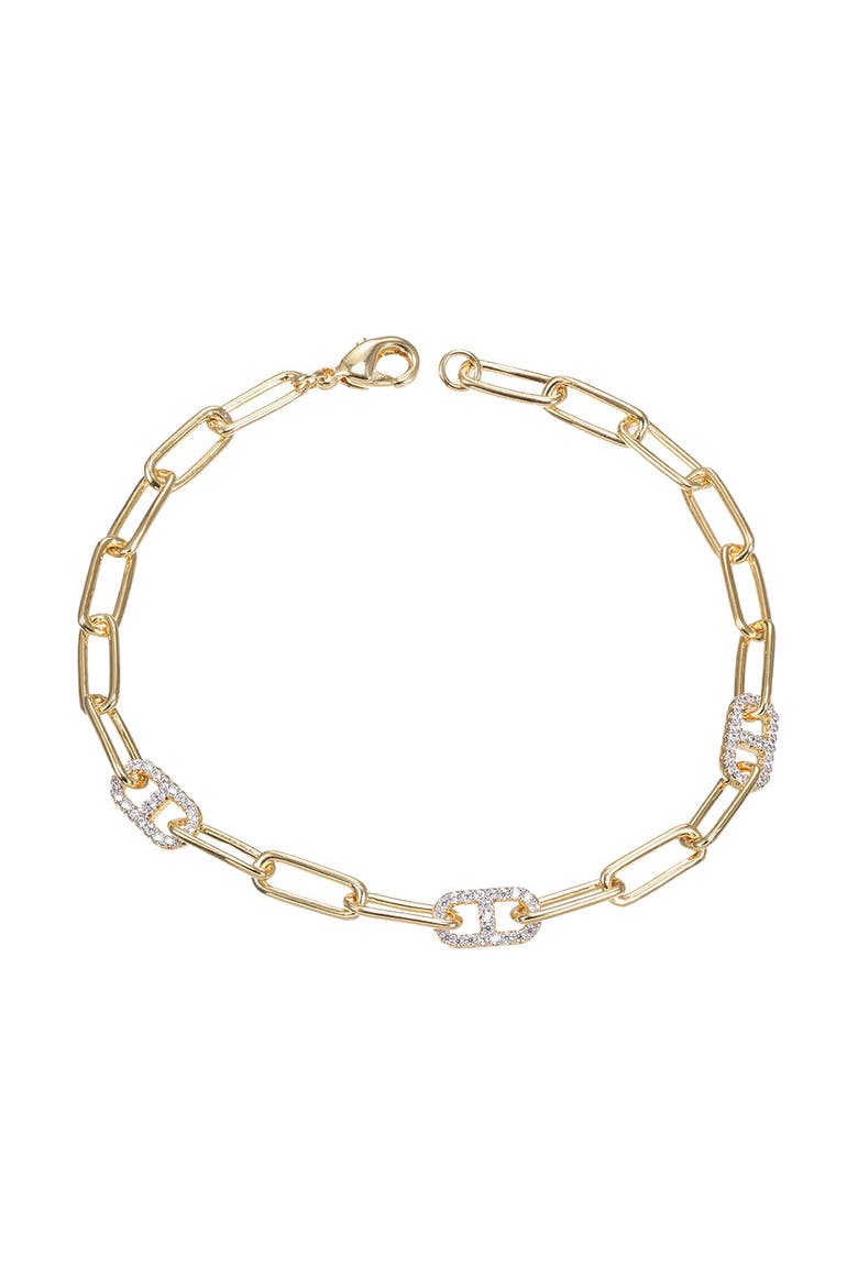 CZ Accent Link Bracelet, Main, color, Gold