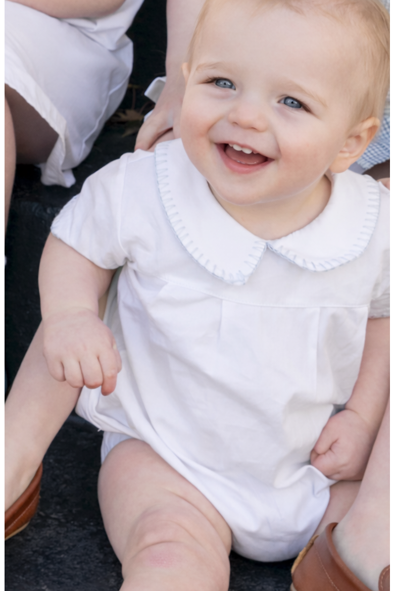 Brody Bubble Romper, Alternate, color, White / Navy Blue