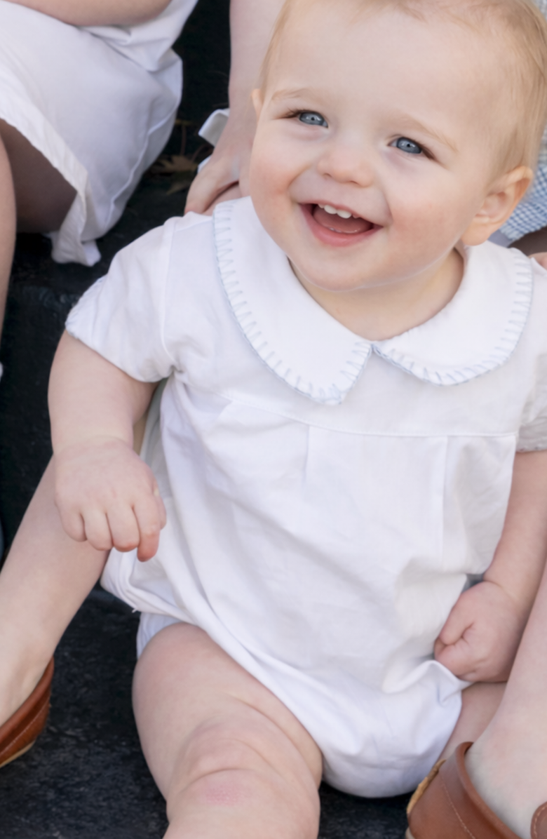 Little Paper Kids Brody Bubble Romper, Alternate, color, White / Navy Blue