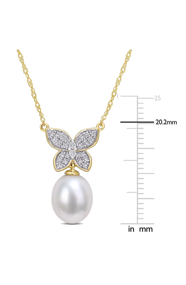 Julianna B. Pearl & Diamond Butterfly Drop Necklace 10k, Alternate, color, Pearl