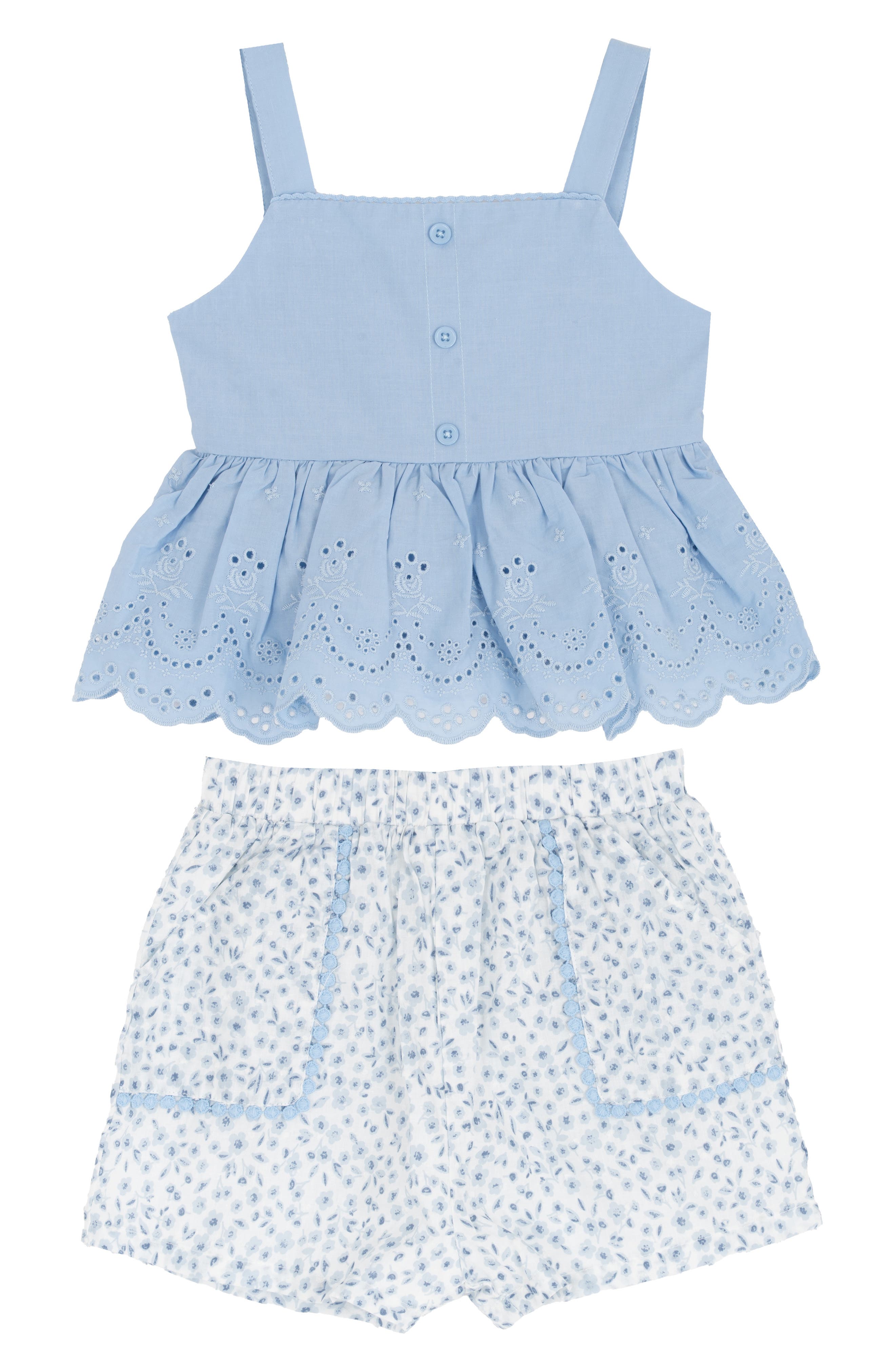 Rare Editions Kids' Eyelet Ruffle Tank & Printed Shorts Set