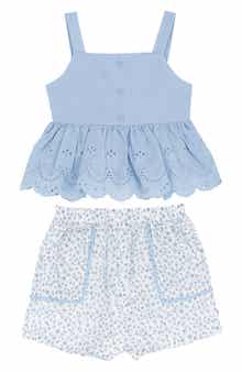 Rare Editions Kids' Eyelet Ruffle Tank & Printed Shorts Set