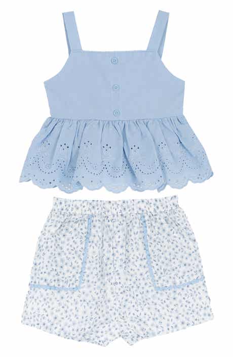 Rare Editions Kids' Eyelet Ruffle Tank & Printed Shorts Set