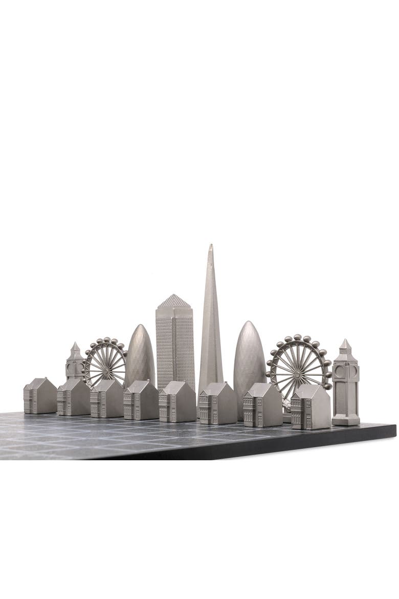 Chess Set Stainless Steel LONDON with London Map Board, Alternate, color, Black