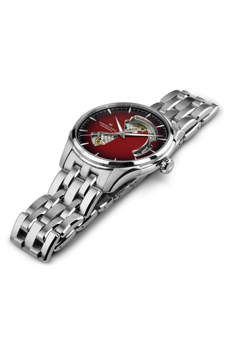 Hamilton Jazzmaster Open Heart Automatic Bracelet Watch, 40mm, Alternate, color, Silver/ Red