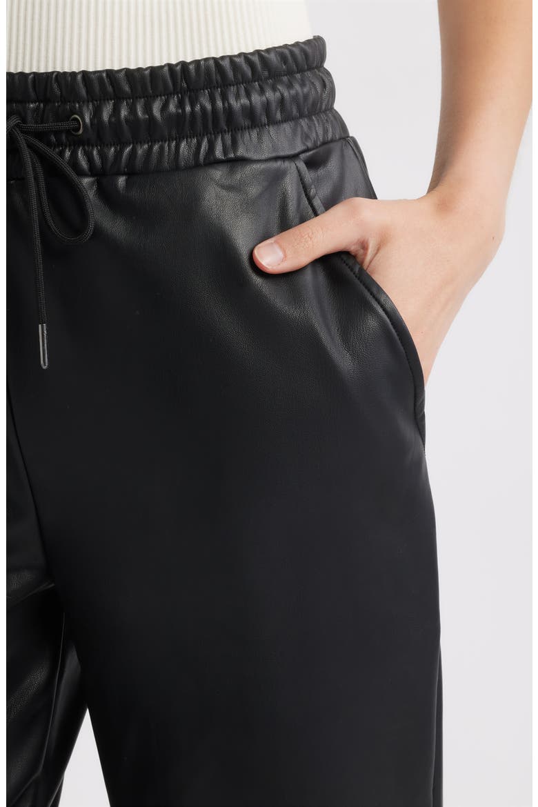 Faux Leather Wide Leg Drawstring Pants, Alternate, color, BLACK