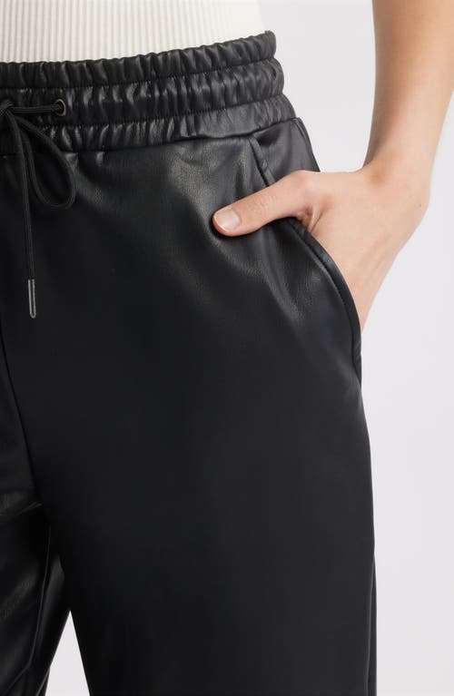 Hue Faux Leather Wide Leg Drawstring Pants In Black