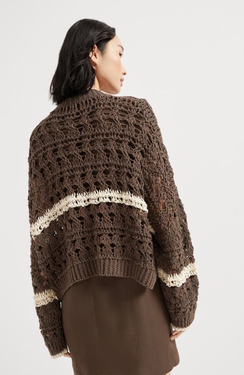 Brunello Cucinelli Stripe Cotton-jute Open Knit V-neck Cardigan