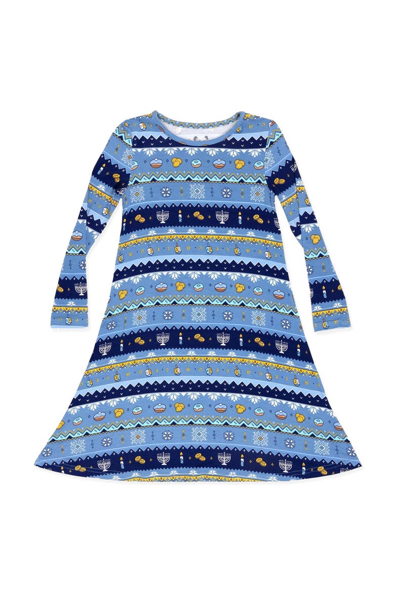 Kids' Hanukkah Fair Isle Long Sleeve Dress, Main, color, Hanukkah Fair Isle
