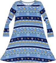 Bellabu Bear Kids' Hanukkah Fair Isle Long Sleeve Dress