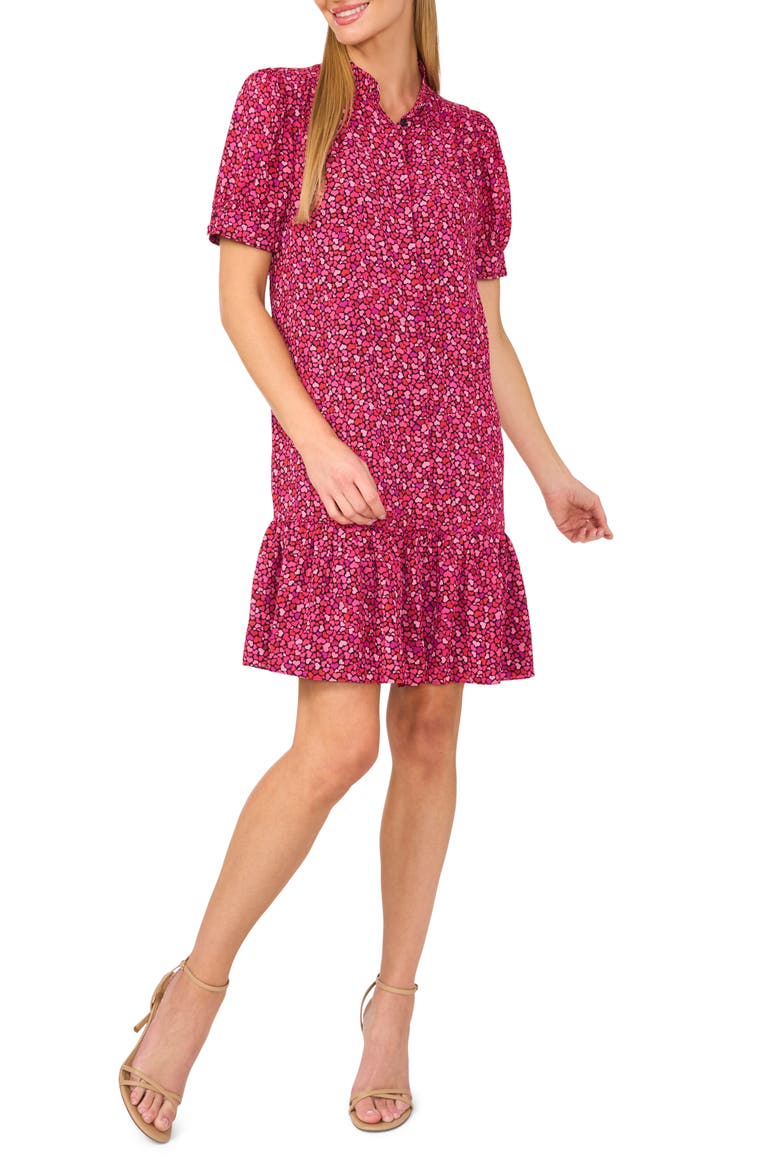 Heart Print Ruffle Hem Dress, Main, color, RICH BLACK