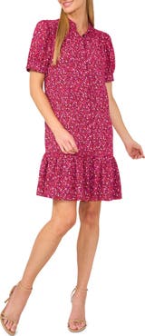 CeCe Heart Print Ruffle Hem Dress