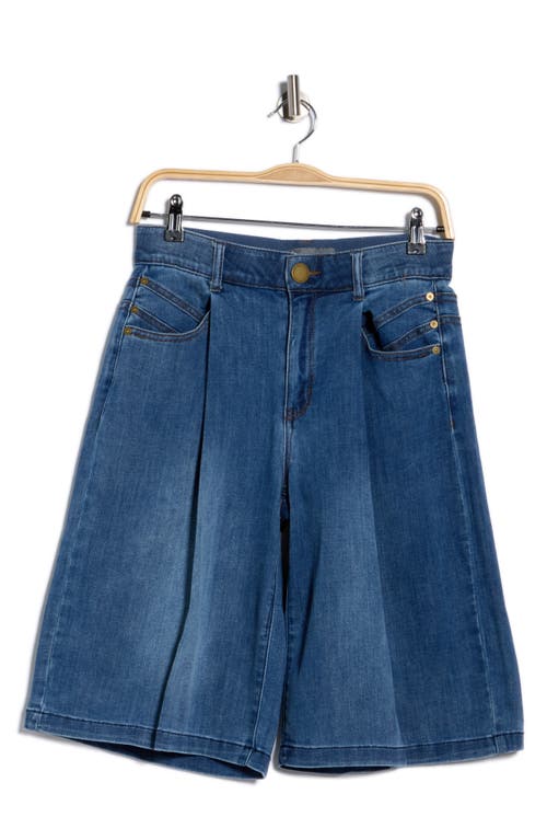Democracy Pleated Long Denim Shorts In Blue