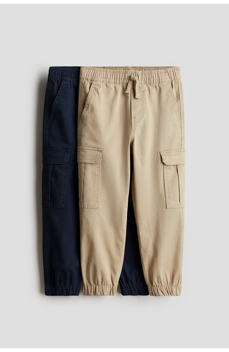 H&M 2-pack Cargo Trousers, Main, color, Beige/Navy Blue