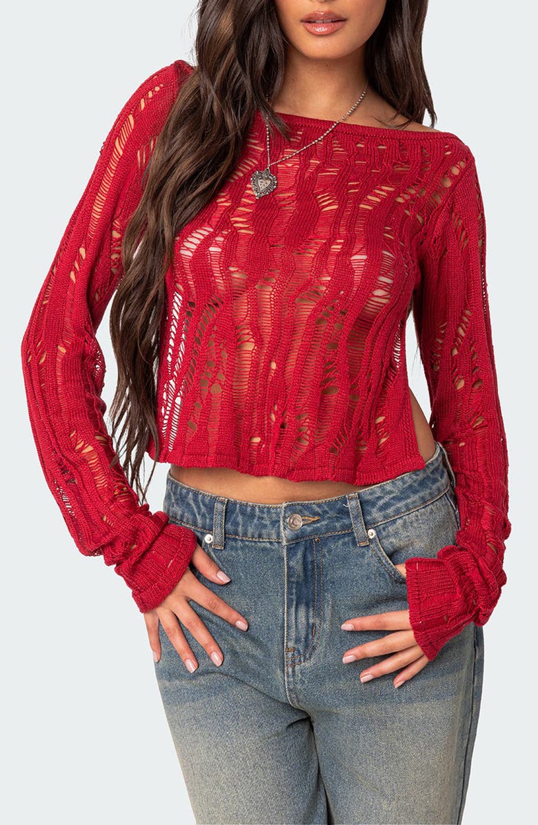 EDIKTED Rosa Open Back Sheer Sweater, Main, color, 