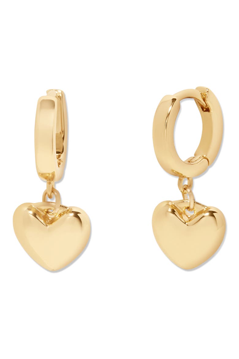 Ruby Heart Drop Huggie Hoop Earrings, Main, color, GOLD