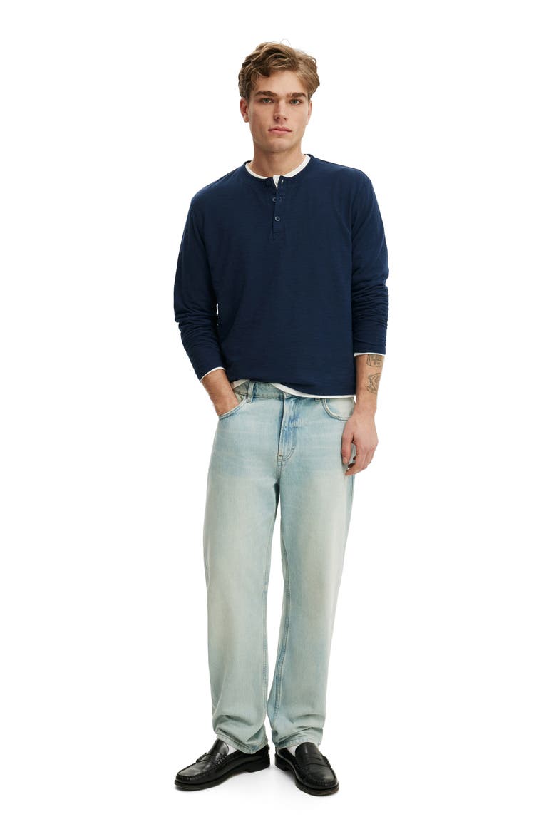 Men's Fitted Henley Long Sleeve T-Shirt, Alternate, color, Vintage Navy