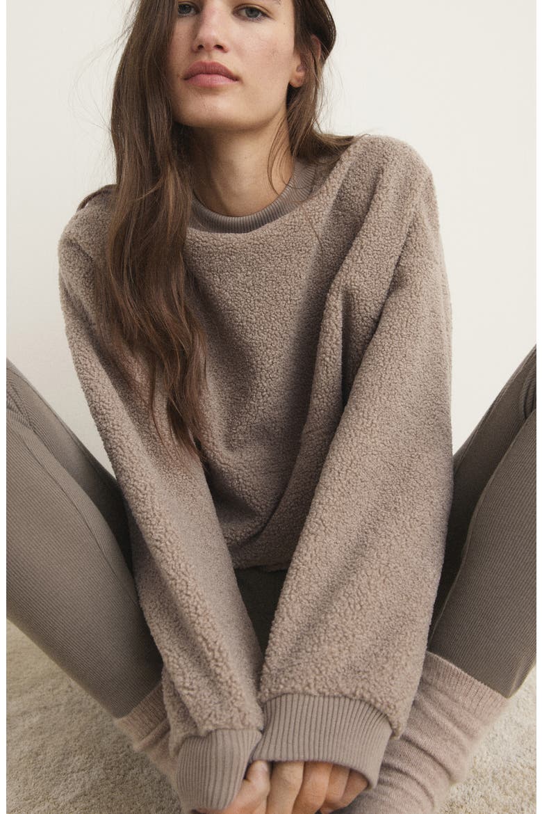 High Pile Fleece Lounge Top, Alternate, color, MEDIUM BROWN