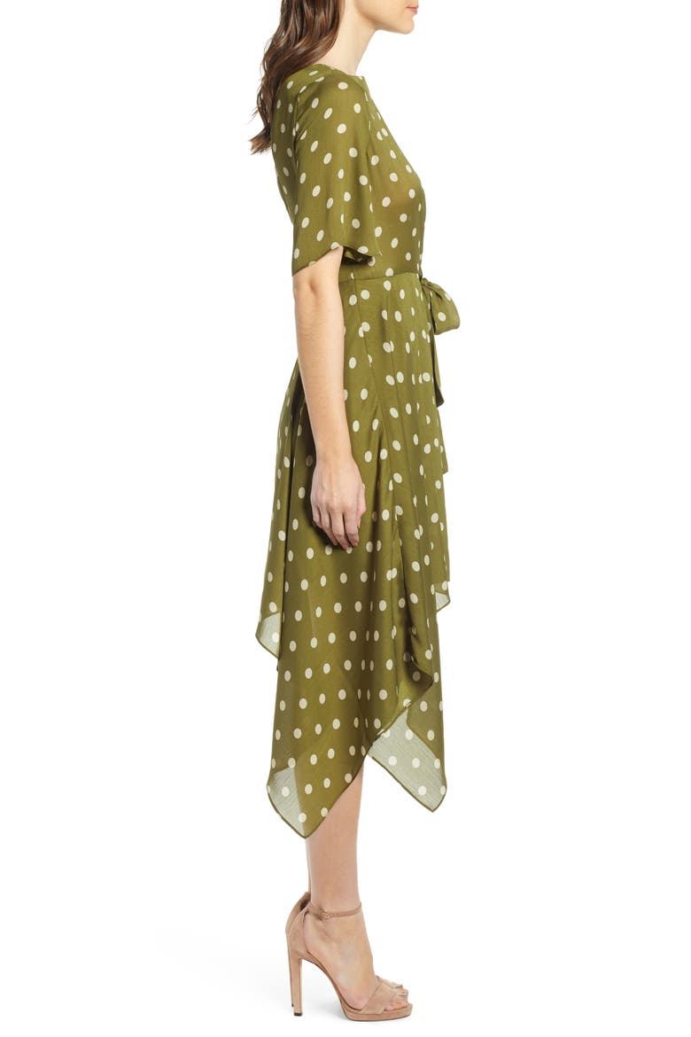 Chriselle Lim Marie Handkerchief Hem Midi Dress, Alternate, color, CREAM/ OLIVE