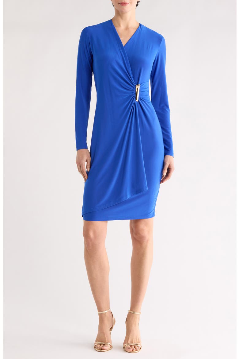 Long Sleeve Faux Wrap Dress, Main, color, ATLANTIC BLUE